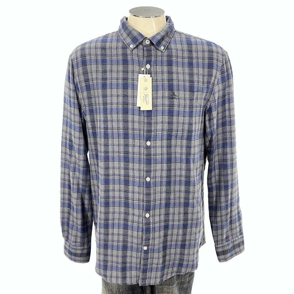 NWT Original Penguin Button Down Shirt‎ L Blue Gray Plaid Soft Mens $89